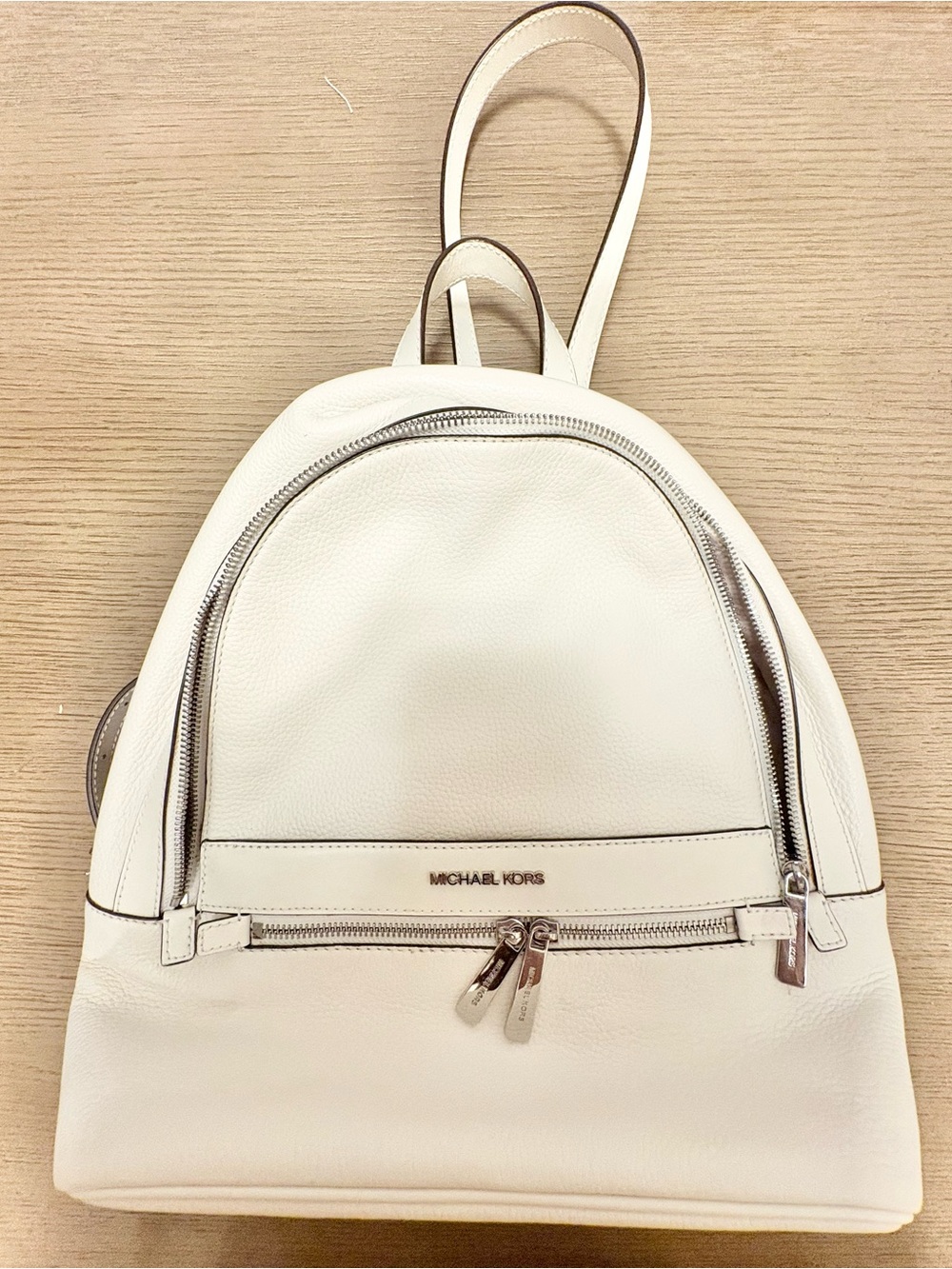 MICHAEL KORS Cream Leather Backpack with Silver Hardware